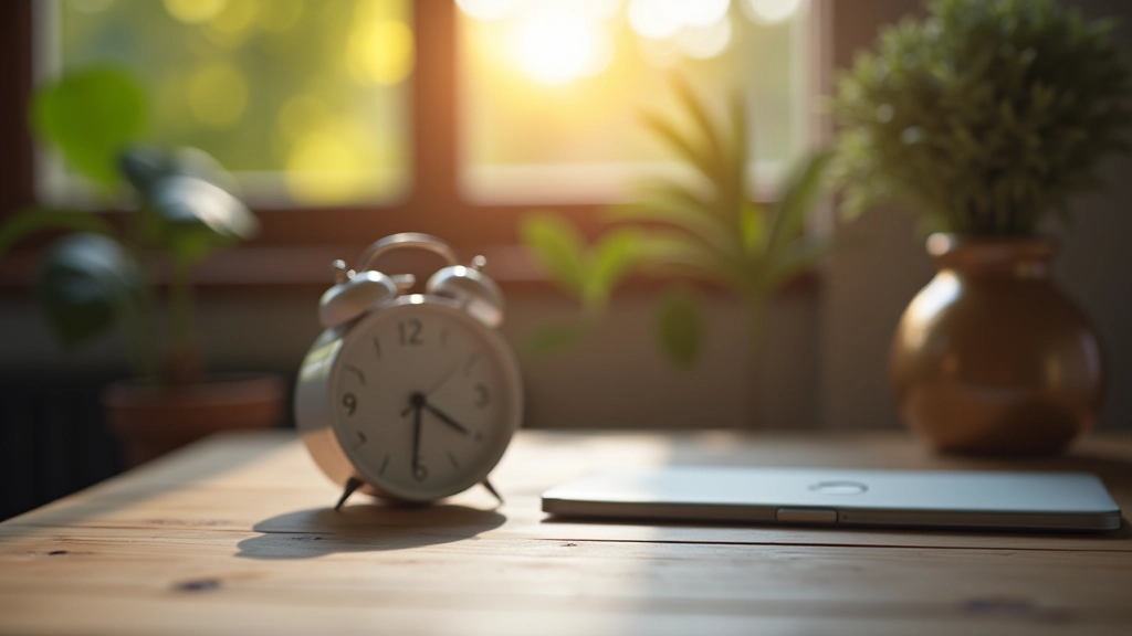 Vintage hodiny na desce stolu, večerní světlo, plánování času a struktury