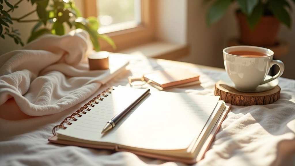 Detail osobní dekompresní rutiny — zápisník a relaxační pomůcky