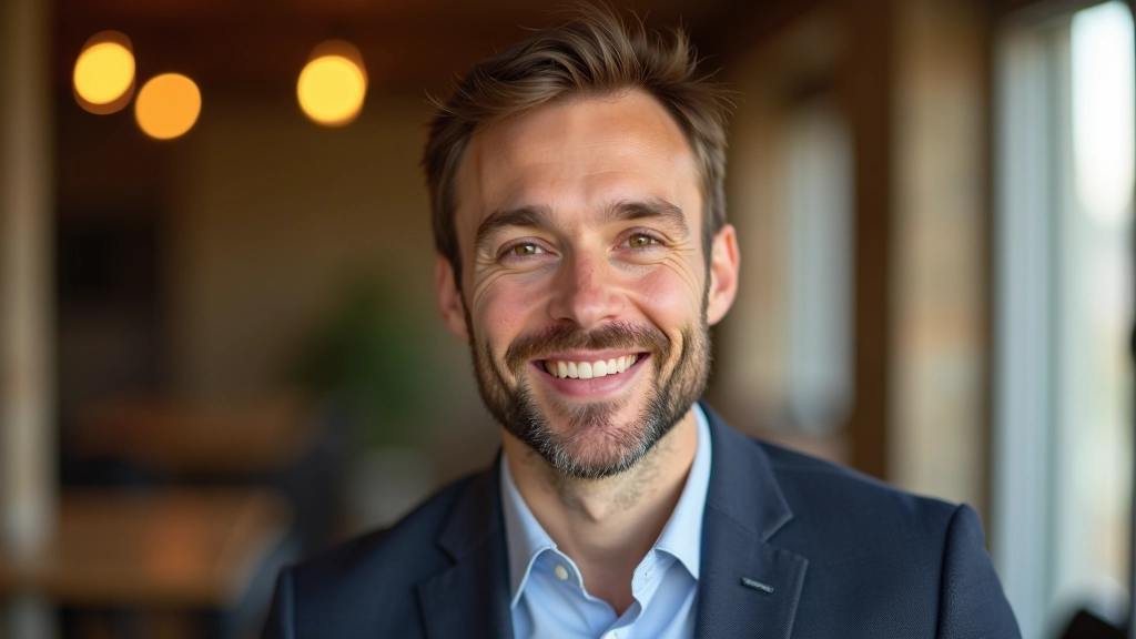 Portrét instruktora pro zvládání stresu, muž s přátelským výrazem v jasné místnosti