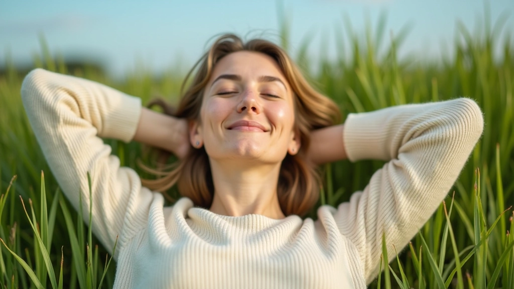 Osoba relaxuje s zavřenýma očima v přírodním prostředí