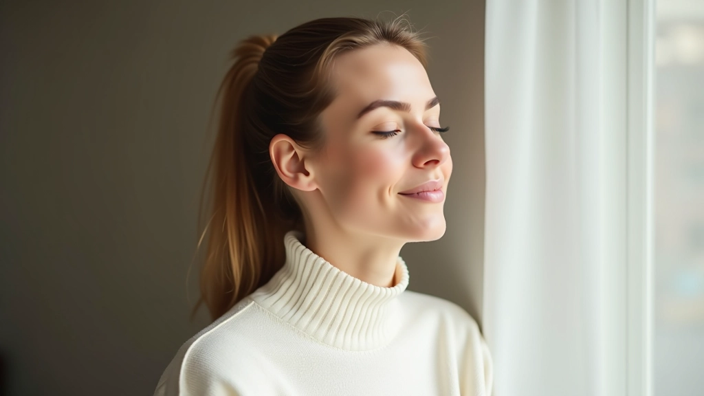 Detailní pohled na ženu provádějící dechová cvičení v klidu