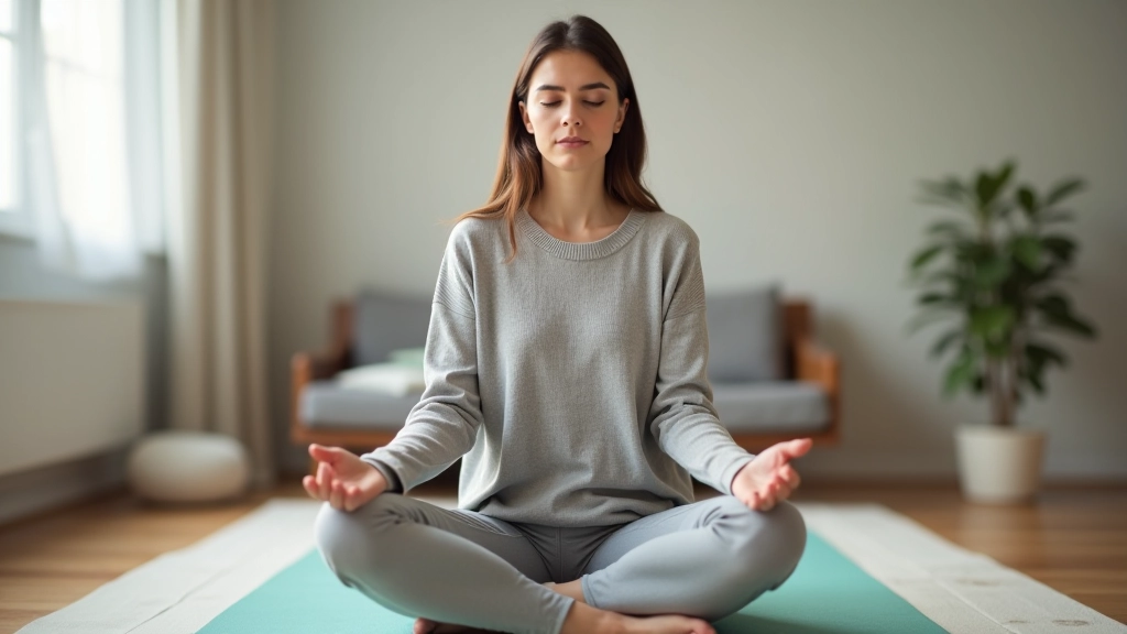 Žena sedící v klidné meditativní poloze s očima zavřenýma